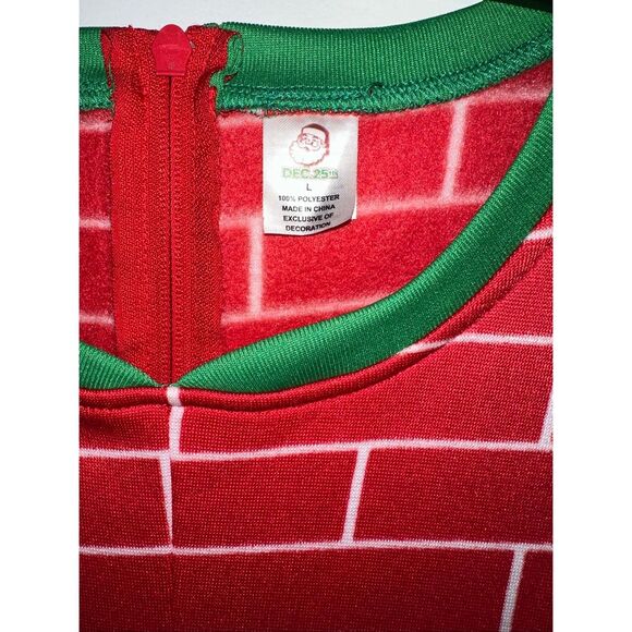 Christmas Pajamas One Piece Zip Suit Light Chimney Stockings Adult Large Red ugl - Picture 3 of 7